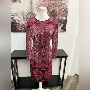 Maggy London Women’s Sheath Dress Size 14 Geometric Long Sleeve Zipper Back